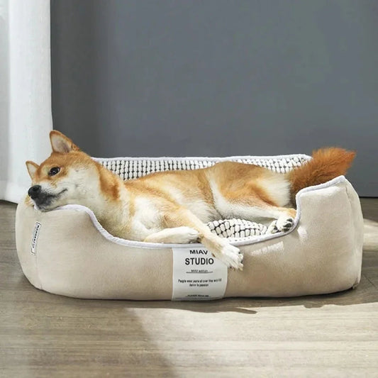 Lit pour chien en peluche lavable avec rembourrage